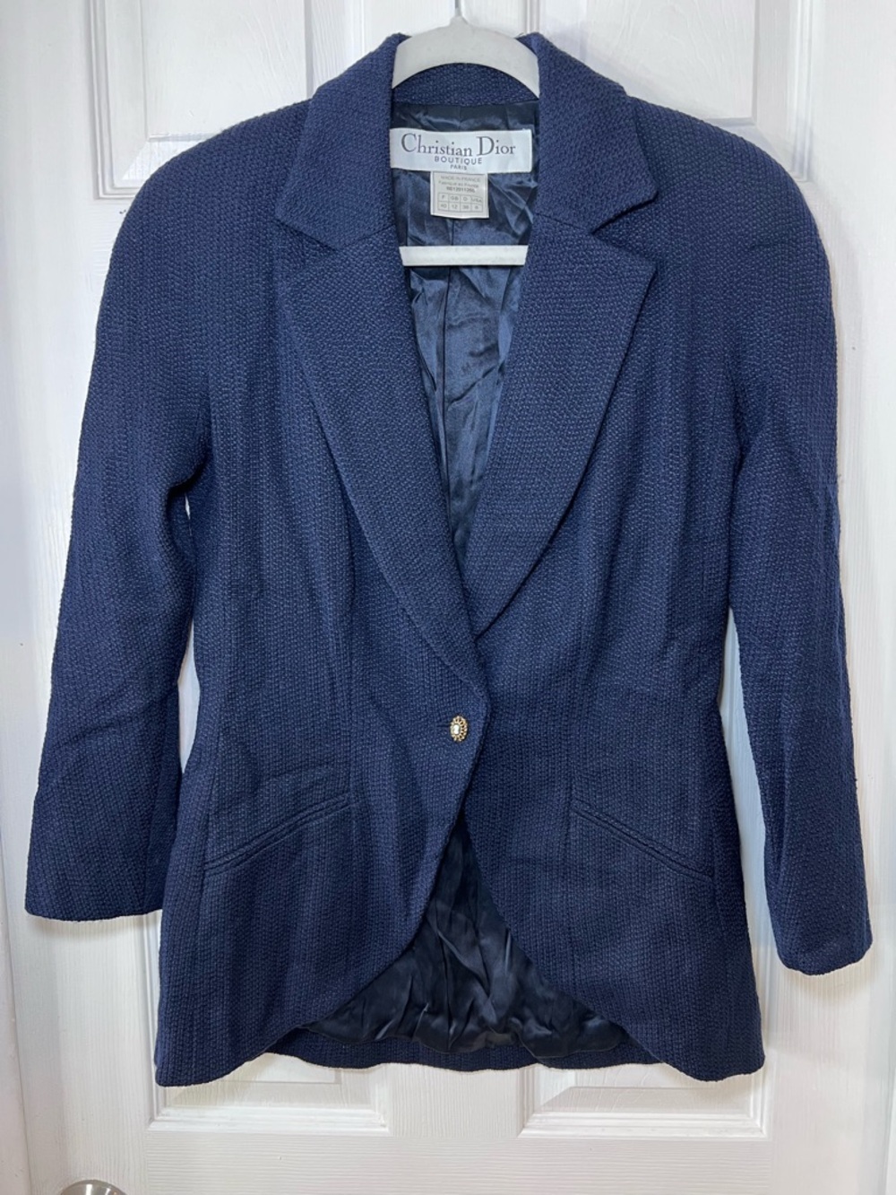Christian Dior Boutique Navy Textured Blazer Jacket Size 8
